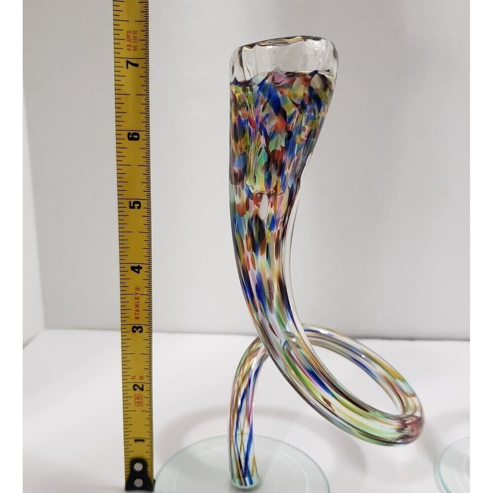 Vintage Candlesticks Hand Blown Michael Hudson Twisted Glass Confetti Set of 2 - Picture 9 of 15